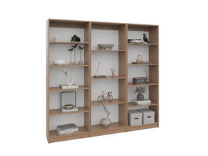English Elm Modular Oak Finish Three Piece Open Shelf Bookcase Set for Home Office Living Room B097S00289