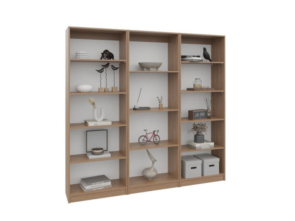 English Elm Modular Oak Finish Three Piece Open Shelf Bookcase Set for Home Office Living Room B097S00289