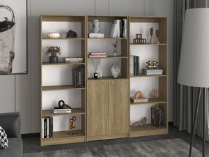 English Elm Bookcase Wall Unit 3 Piece Set with Open Shelves and Cabinet in Natural Oak Finish B097S00290