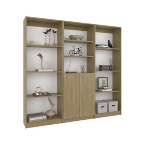 English Elm Bookcase and Cabinet Wall System 3 Piece Modular Oak Storage for Living Room B097S00291