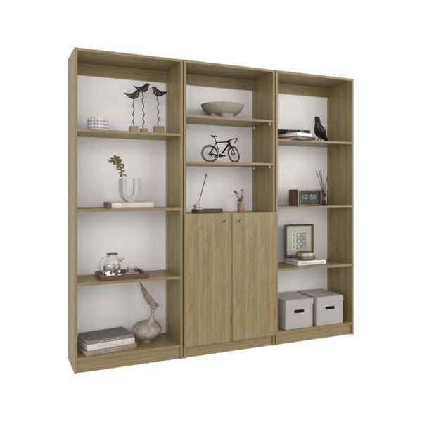 English Elm Bookcase and Cabinet Wall System 3 Piece Modular Oak Storage for Living Room B097S00291