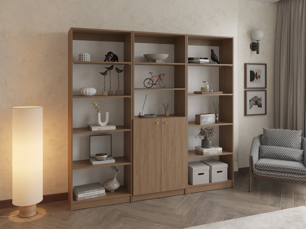 English Elm Bookcase Set 3 Piece Natural Oak Modular Wall Storage for Office or Living Room B097S00292