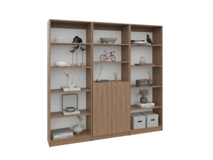 English Elm Bookcase Set 3 Piece Natural Oak Modular Wall Storage for Office or Living Room B097S00292