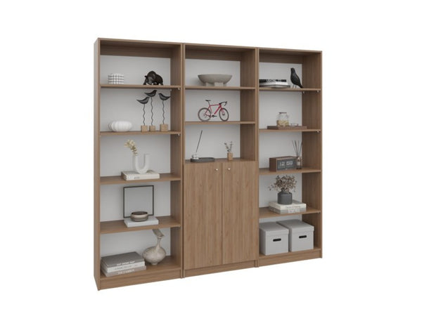English Elm Bookcase Set 3 Piece Natural Oak Modular Wall Storage for Office or Living Room B097S00292