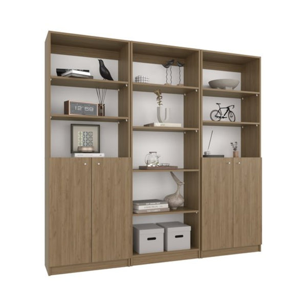 English Elm Bookcase 3 Piece Wall Unit with Cabinet Storage Open Shelving Natural Oak Finish B097S00293