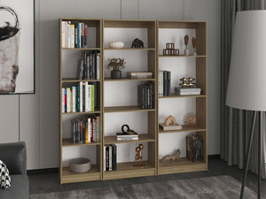 English Elm Bookcase Set of Three Tall Open Shelf Units in Warm Natural Oak for Modern Interiors B097S00294