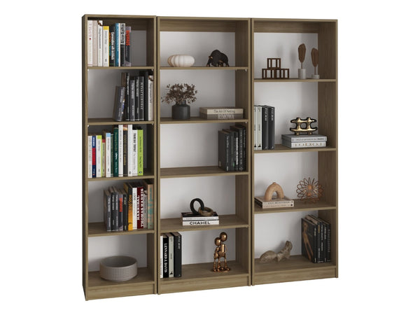 English Elm Bookcase Set of Three Tall Open Shelf Units in Warm Natural Oak for Modern Interiors B097S00294