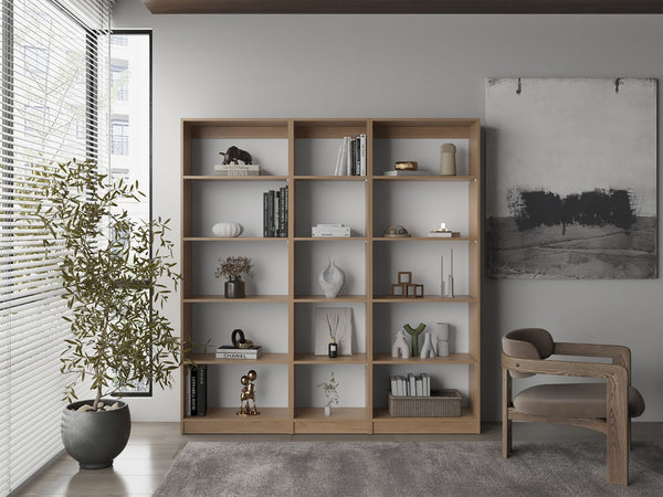 English Elm Bookcase Set of 3 Modular Open Shelf Towers for Minimalist Living Room Display B097S00296