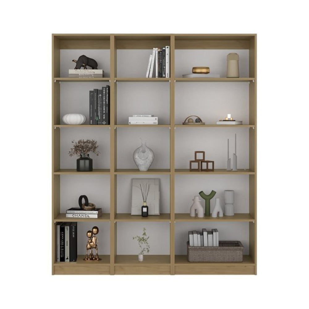 English Elm Bookcase Set of Three Modular Open Shelf Units in Natural Oak for Modern Living Rooms B097S00297