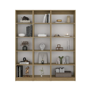 English Elm Bookcase Set of Three Modular Open Shelf Units in Natural Oak for Modern Living Rooms B097S00297