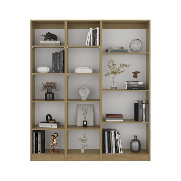 English Elm Bookcase Set Three Piece Modular Wall System Open Shelves Natural Oak Finish 71 In B097S00298