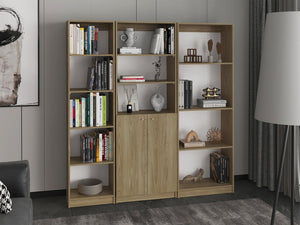 English Elm Bookcase Set 3 Piece 71 Inch Tall Natural Oak Modular Wall Unit with Cabinet Storage B097S00299