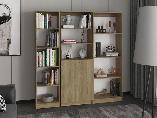 English Elm Bookcase Set 3 Piece 71 Inch Tall Natural Oak Modular Wall Unit with Cabinet Storage B097S00299