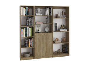 English Elm Bookcase Set 3 Piece 71 Inch Tall Natural Oak Modular Wall Unit with Cabinet Storage B097S00299