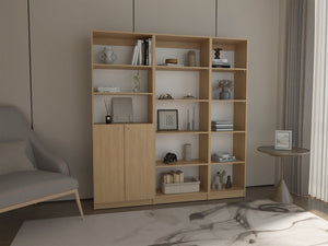 English Elm Bookcase Set 3 Piece Tall Open Shelf and Cabinet Combo in Warm Natural Oak Finish B097S00300