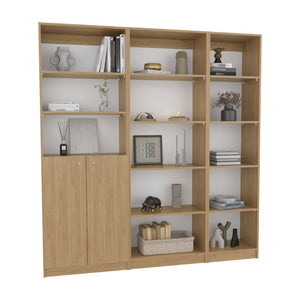 English Elm Bookcase Set 3 Piece Tall Open Shelf and Cabinet Combo in Warm Natural Oak Finish B097S00300