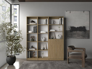 English Elm Bookcase Set 3 Piece Natural Oak Modular Wall Unit Open Shelving with Cabinet Storage B097S00301