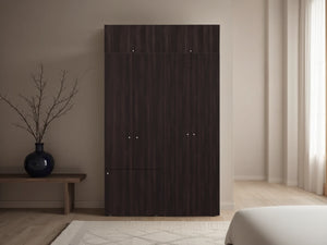 English Elm Closet Storage System 4-Piece Modular Wardrobe with Seven Doors in Dark Walnut Finish B097S00303