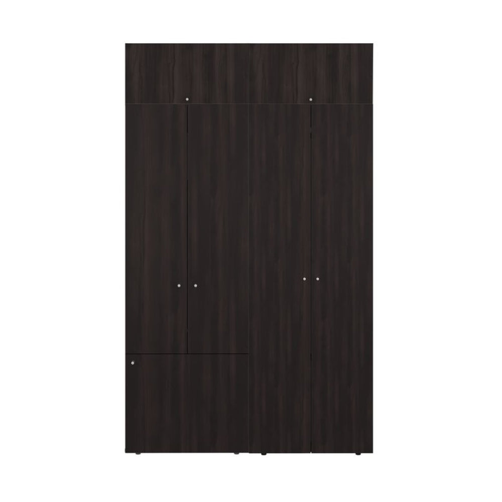 English Elm Closet Storage System 4-Piece Modular Wardrobe with Seven Doors in Dark Walnut Finish B097S00303