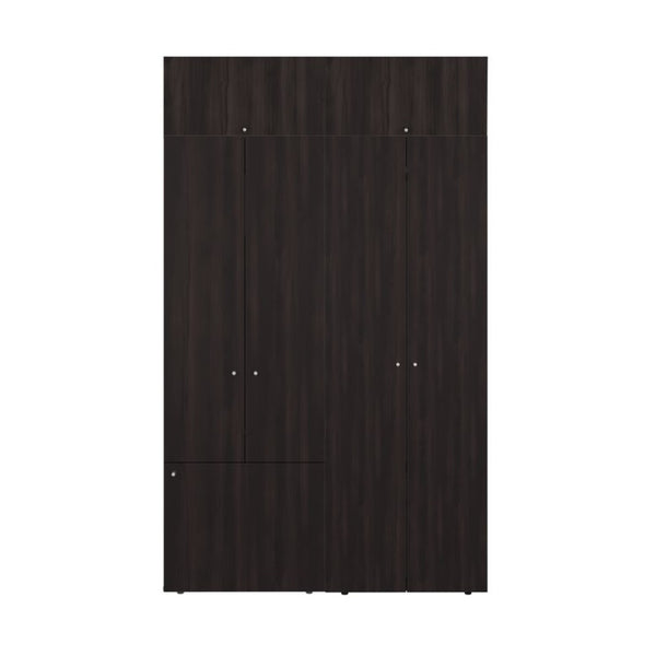 English Elm Closet Storage System 4-Piece Modular Wardrobe with Seven Doors in Dark Walnut Finish B097S00303