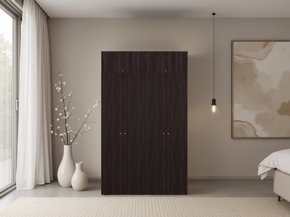 English Elm Closet Wardrobe System 4-Piece Modular Set with Hanging Rod in Dark Walnut Finish B097S00304