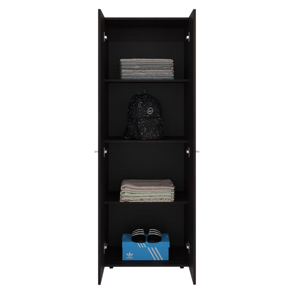 English Elm Closet Wardrobe System 4-Piece Modular Set with Hanging Rod in Dark Walnut Finish B097S00304