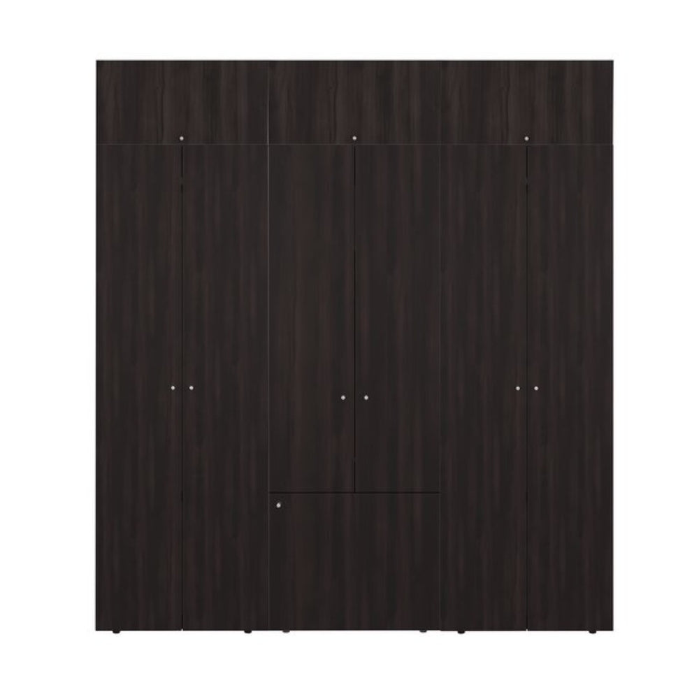 English Elm Modular Closet System Six Piece Dark Walnut Built-In Style with Shelves and Doors B097S00306