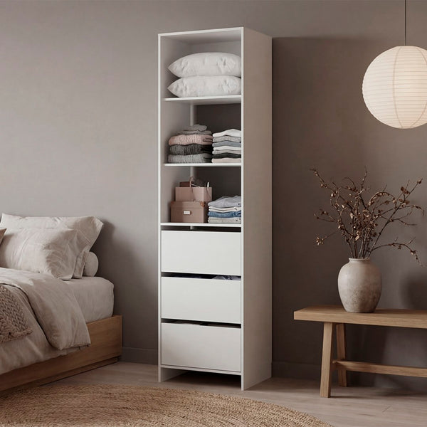 English Elm Free Standing Closet Tall Engineered Wood 3 Shelves 3 Drawers Minimalist Bedroom B097S00307