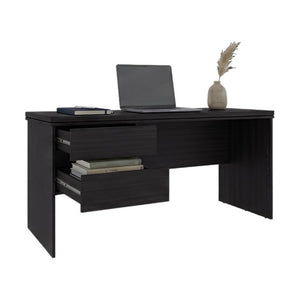 English Elm Home Office Desk with Dual Drawers Engineered Wood Black Wengue Work Surface B097S00308