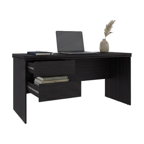 English Elm Home Office Desk with Dual Drawers Engineered Wood Black Wengue Work Surface B097S00308
