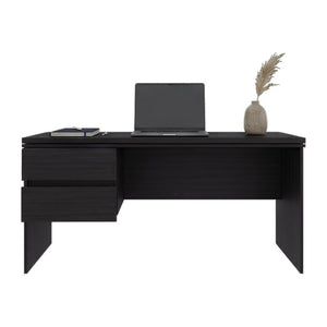 English Elm Home Office Desk with Dual Drawers Engineered Wood Black Wengue Work Surface B097S00308