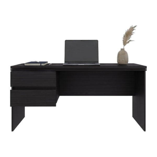English Elm Home Office Desk with Dual Drawers Engineered Wood Black Wengue Work Surface B097S00308