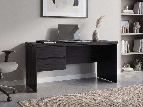 English Elm Home Office Desk with Dual Drawers Engineered Wood Black Wengue Work Surface B097S00308