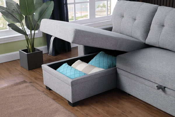 English Elm Convertible Sectional Sofa with Twin Sleeper Chaise and Built-In Storage for Guests B102S00100
