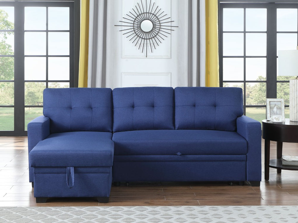English Elm Convertible Upholstered Sectional with Twin Sleeper Chaise and Hidden Storage Blue B102S00103