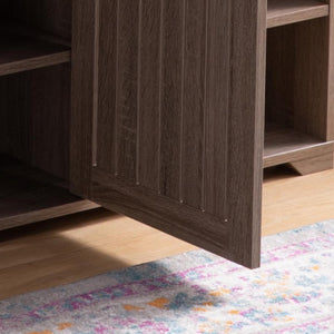 English Elm Shoe Storage Sideboard with Vented Slat Doors Four Shelves Entryway Console Cabinet B107P545311