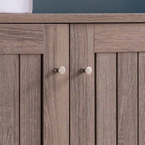 English Elm Shoe Storage Sideboard with Vented Slat Doors Four Shelves Entryway Console Cabinet B107P545311