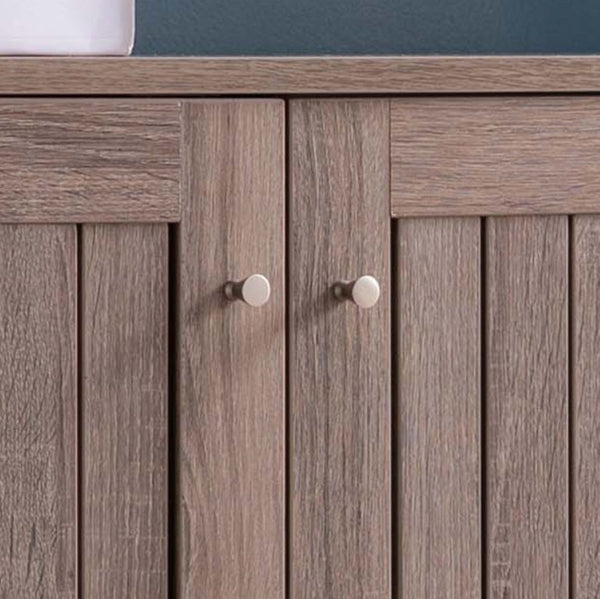 English Elm Shoe Storage Sideboard with Vented Slat Doors Four Shelves Entryway Console Cabinet B107P545311