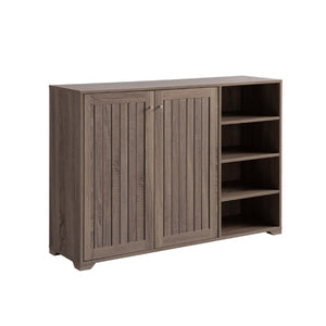 English Elm Shoe Storage Sideboard with Vented Slat Doors Four Shelves Entryway Console Cabinet B107P545311