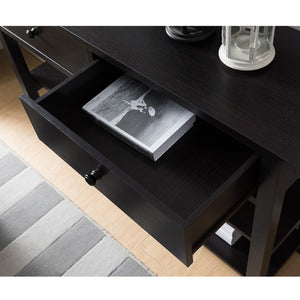 English Elm Sofa Console Table with Two Drawers Open Shelves Espresso Finish Slim Entryway Design B107P545312