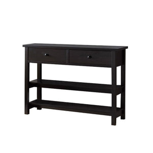 English Elm Sofa Console Table with Two Drawers Open Shelves Espresso Finish Slim Entryway Design B107P545312