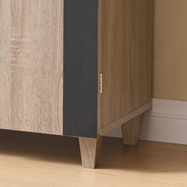 English Elm Two Tone Entryway Shoe Cabinet with Tapered Legs Vented Doors and Four Shelves B107P545315