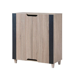 English Elm Two Tone Entryway Shoe Cabinet with Tapered Legs Vented Doors and Four Shelves B107P545315
