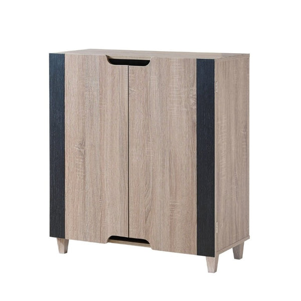 English Elm Two Tone Entryway Shoe Cabinet with Tapered Legs Vented Doors and Four Shelves B107P545315