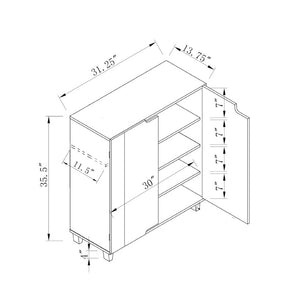 English Elm Two Tone Entryway Shoe Cabinet with Tapered Legs Vented Doors and Four Shelves B107P545315
