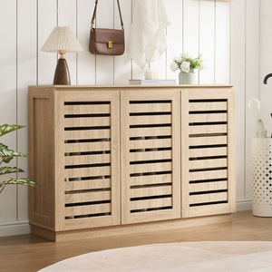 English Elm Vented Louvered Cabinet with Seven Shelves Coastal Farmhouse Entryway Storage Piece B107P545320