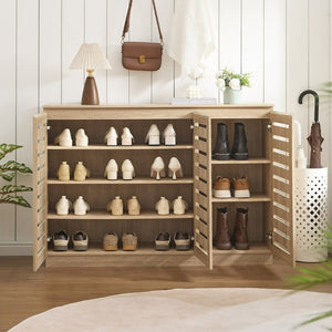 English Elm Vented Louvered Cabinet with Seven Shelves Coastal Farmhouse Entryway Storage Piece B107P545320