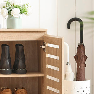 English Elm Vented Louvered Cabinet with Seven Shelves Coastal Farmhouse Entryway Storage Piece B107P545320
