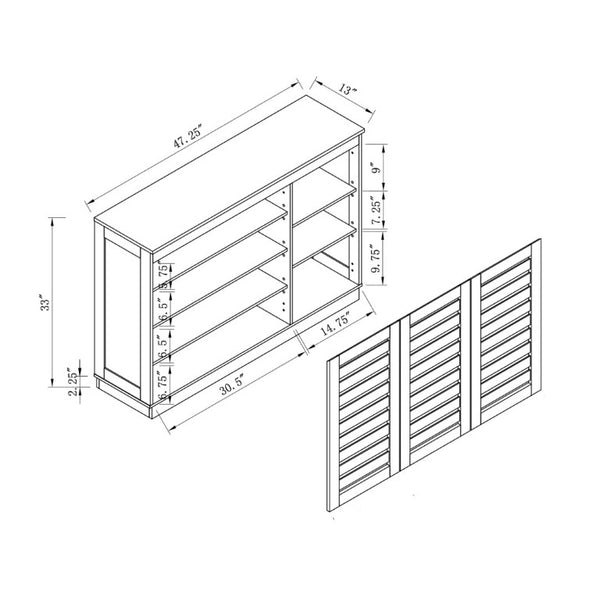English Elm Vented Louvered Cabinet with Seven Shelves Coastal Farmhouse Entryway Storage Piece B107P545320