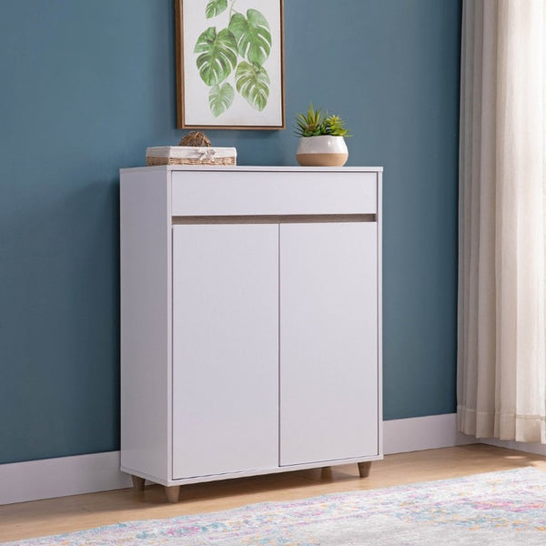 English Elm Shoe Cabinet Entryway Organizer with Drawer Four Shelves Handleless Modern Two Tone B107P545326